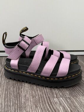 Dr. Martens Purple Leather Strappy Platform Sandals